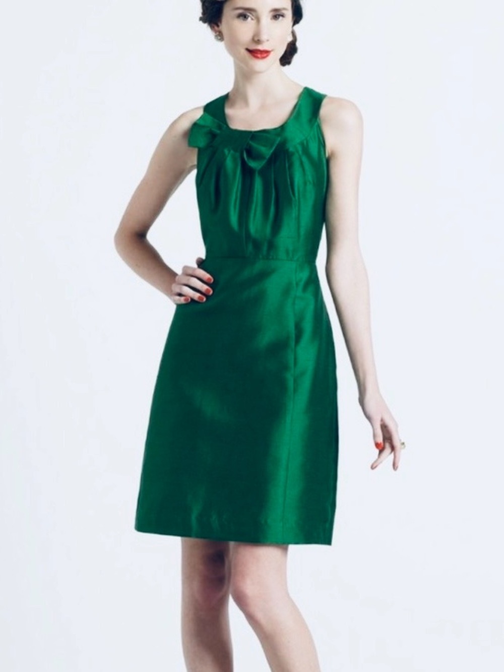 kate spade New York Emerald Green silk Bow-Front Sleeveless Mini Dress
